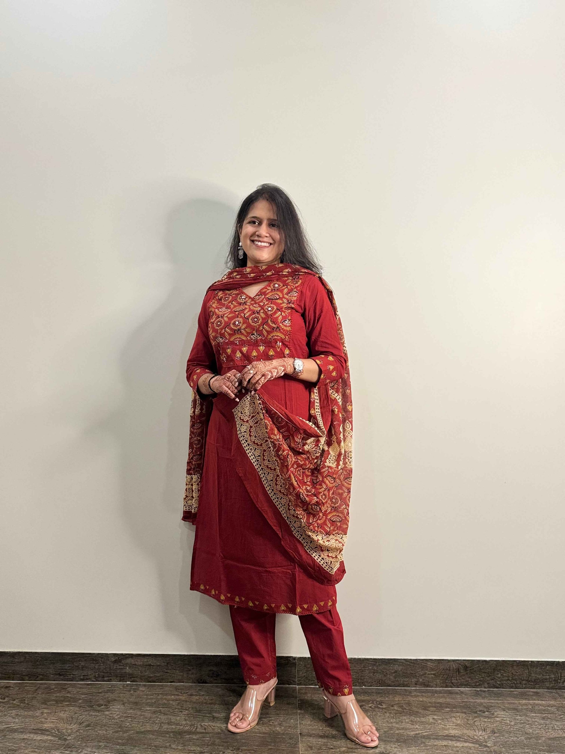 Pure Cotton V Neck Dupatta Set