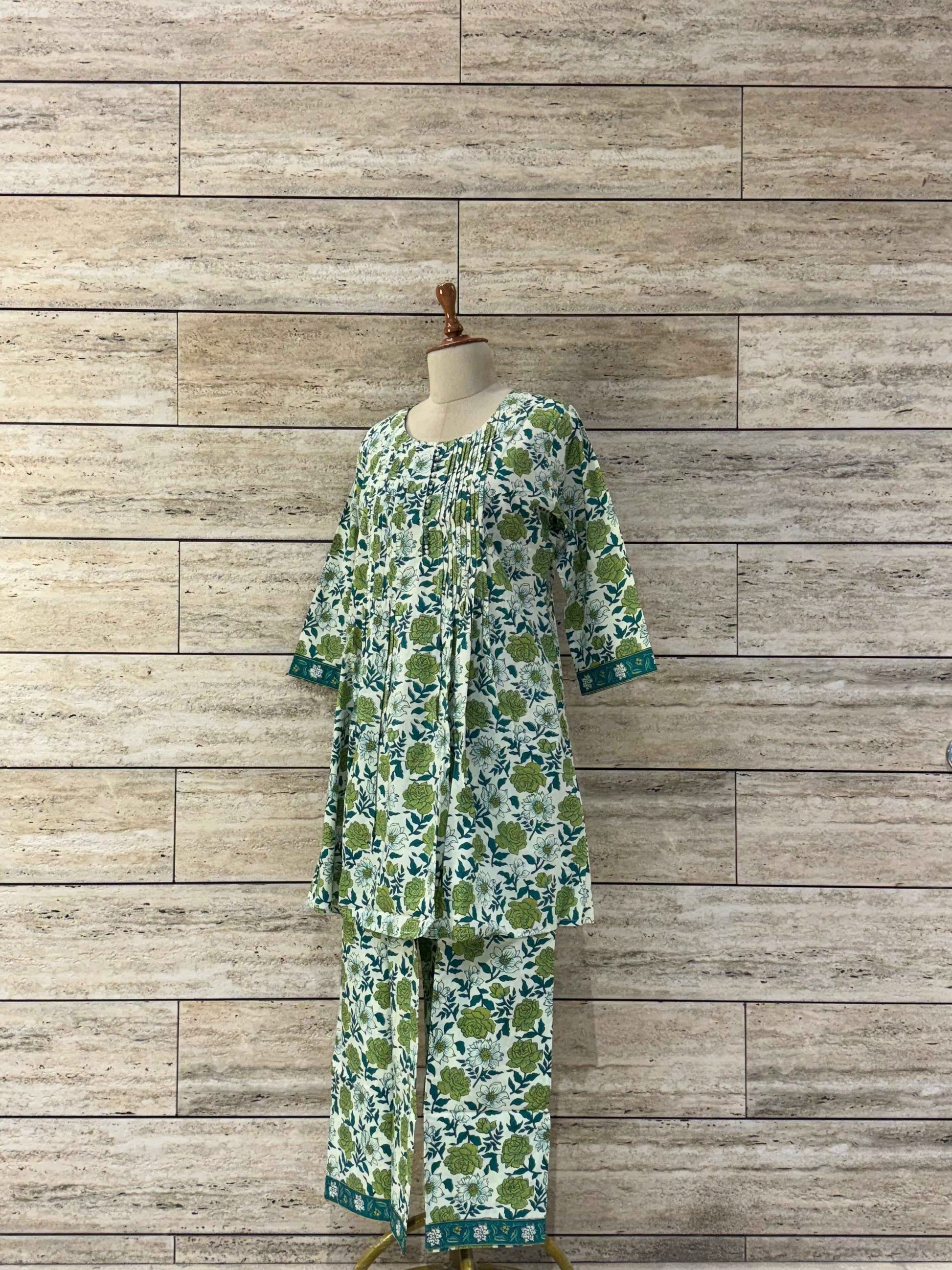 Floral Print Pure Cotton Round Neck Pant Set RS012