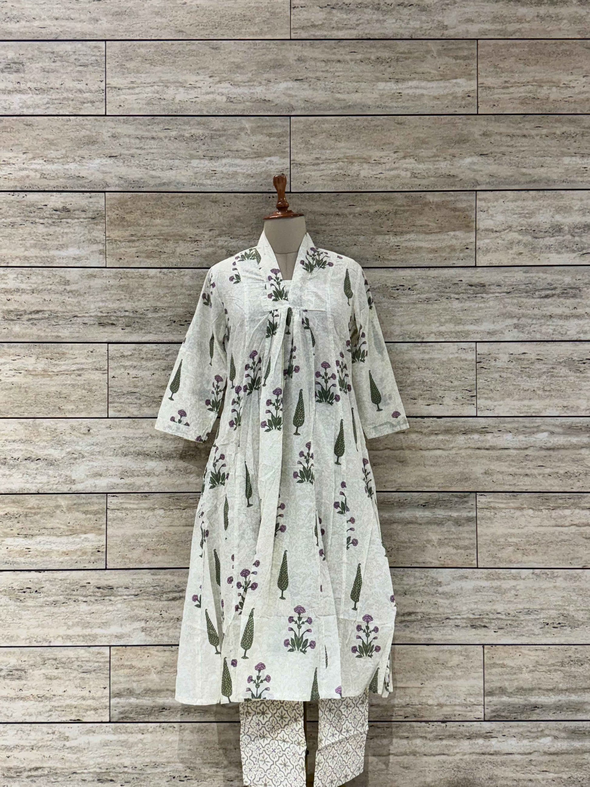 Floral Print A Line Pure Cotton Two Piece Pant Set RS003