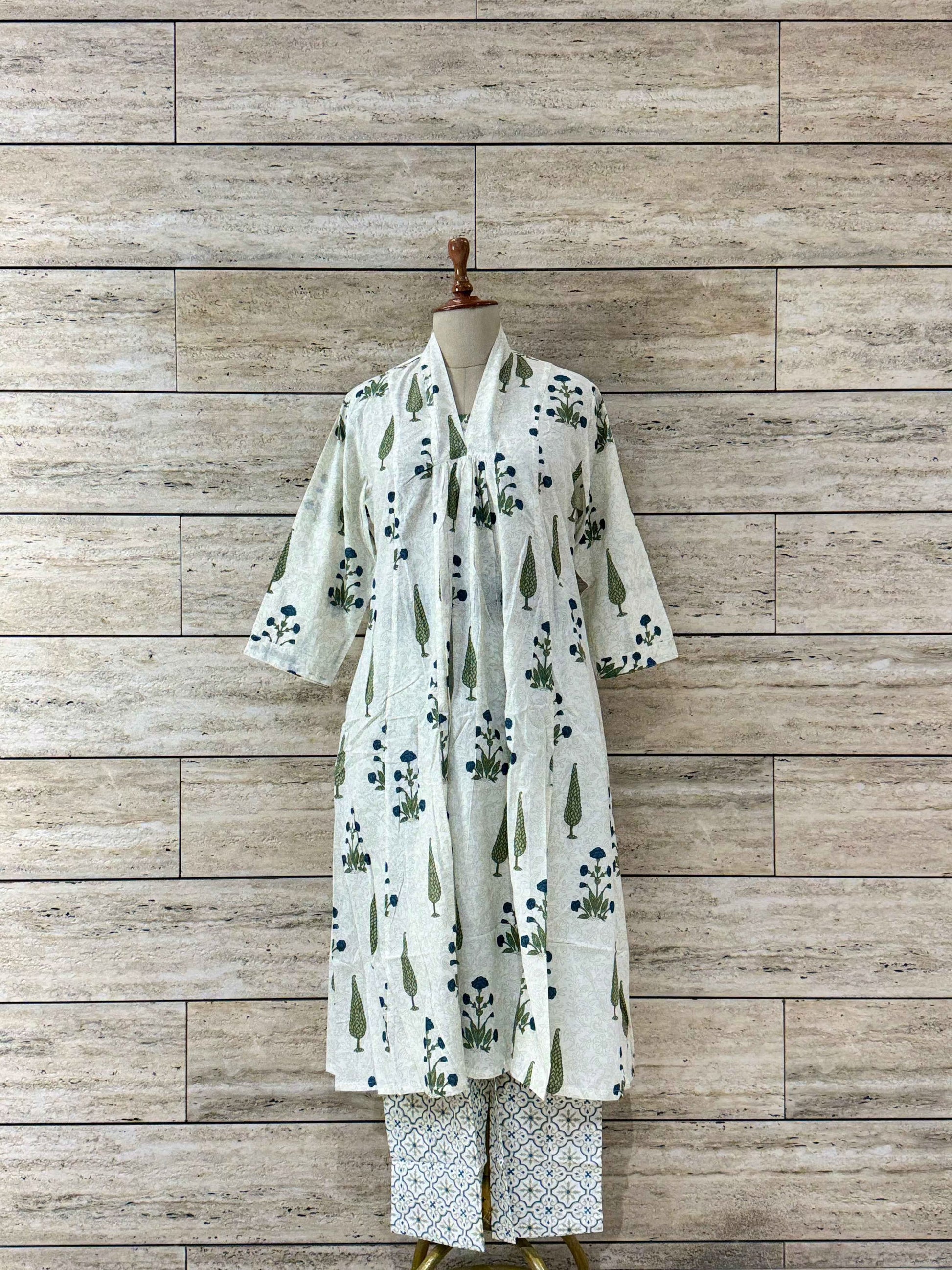 Floral Print A Line Pure Cotton Two Piece Pant Set RS003