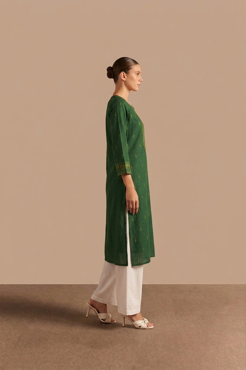 Pure Hand Loom Cotton Only Kurta With Embroidery OK0119