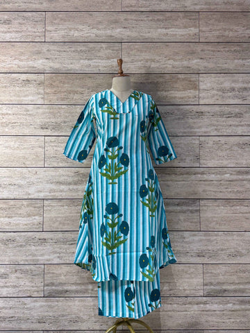 Stripes Print Pure Cotton Two Piece Pant Set - PS021