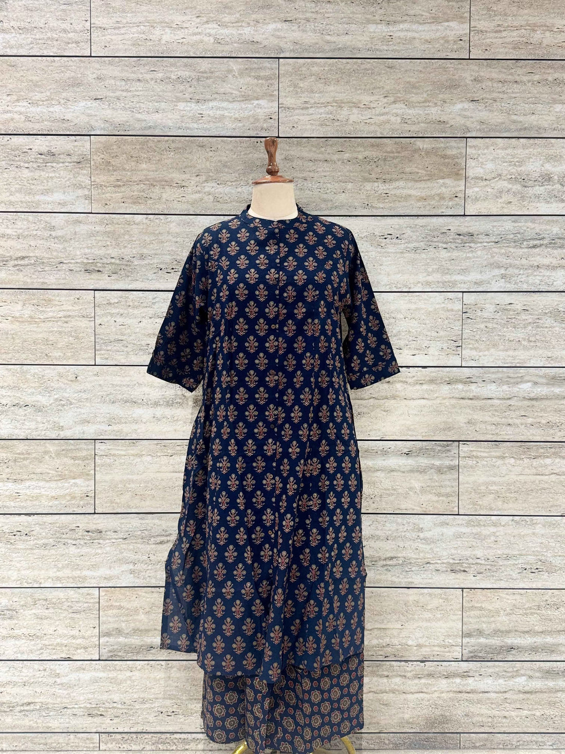 Floral Print Deep Blue Two Piece Pant Set RS032