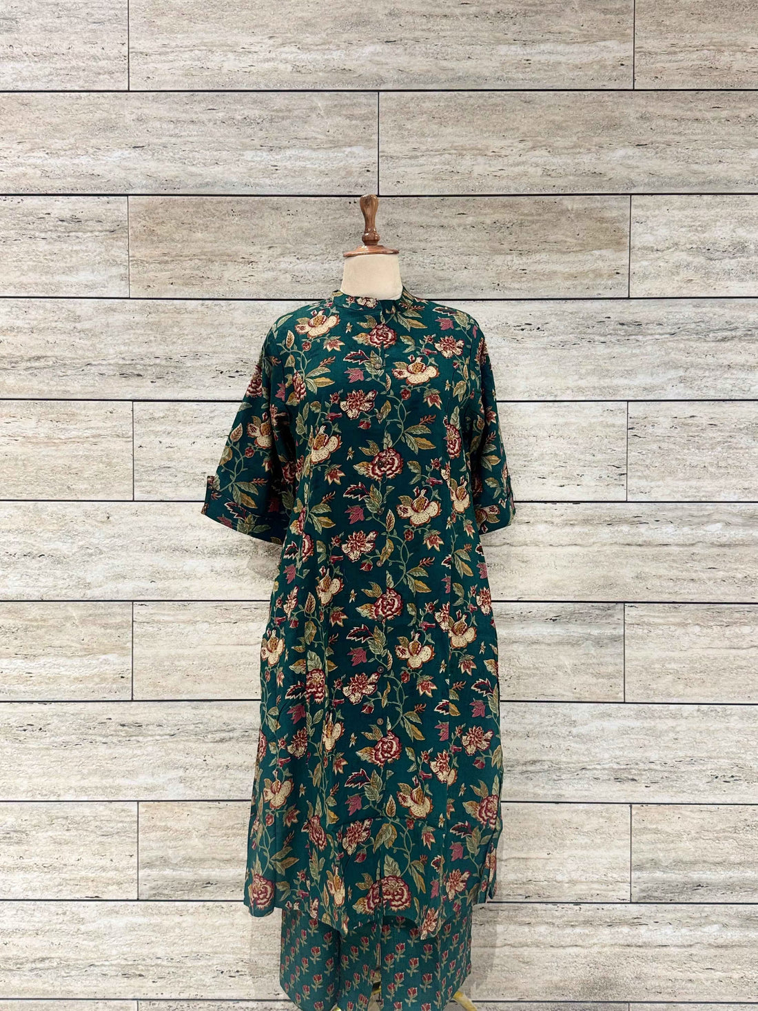 Floral Print Deep Green Two Piece Pant Set RS031