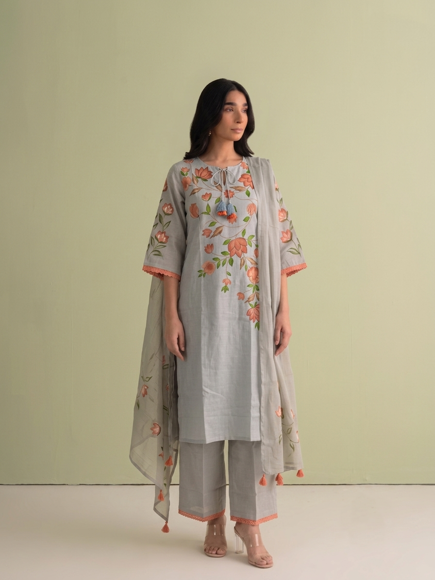 Pure Cotton Brush Print Dupatta Set COS334