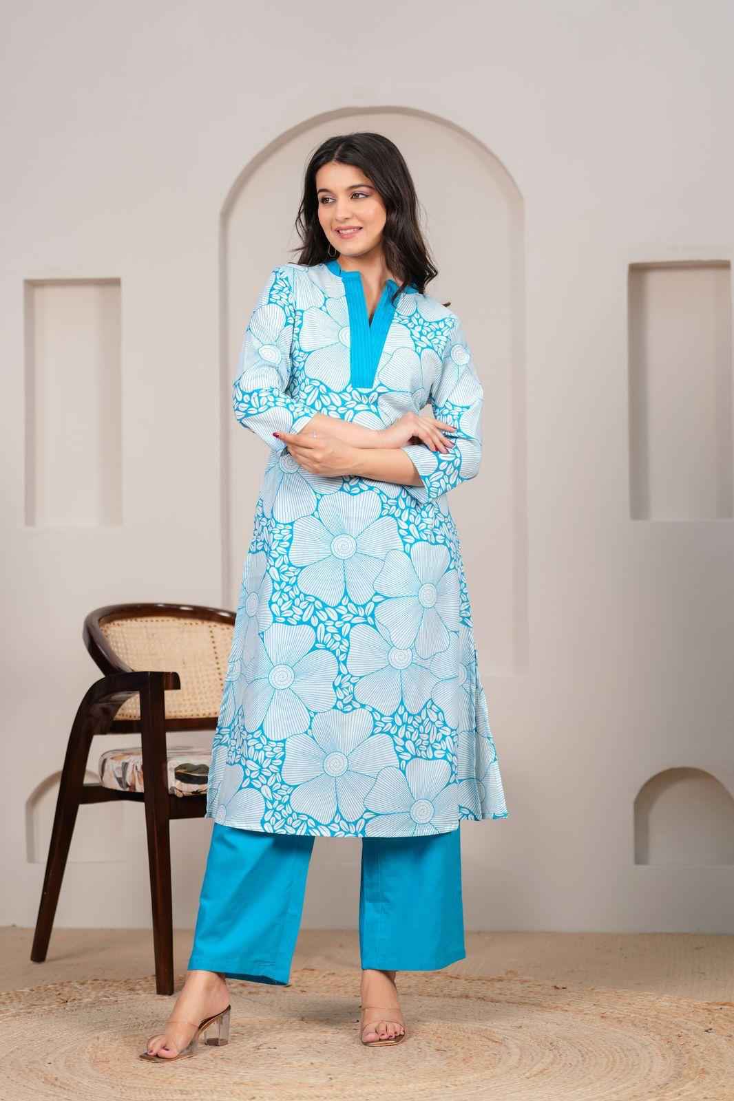 Floral Print Pure Cotton Two Piece Pant Sets - PS014