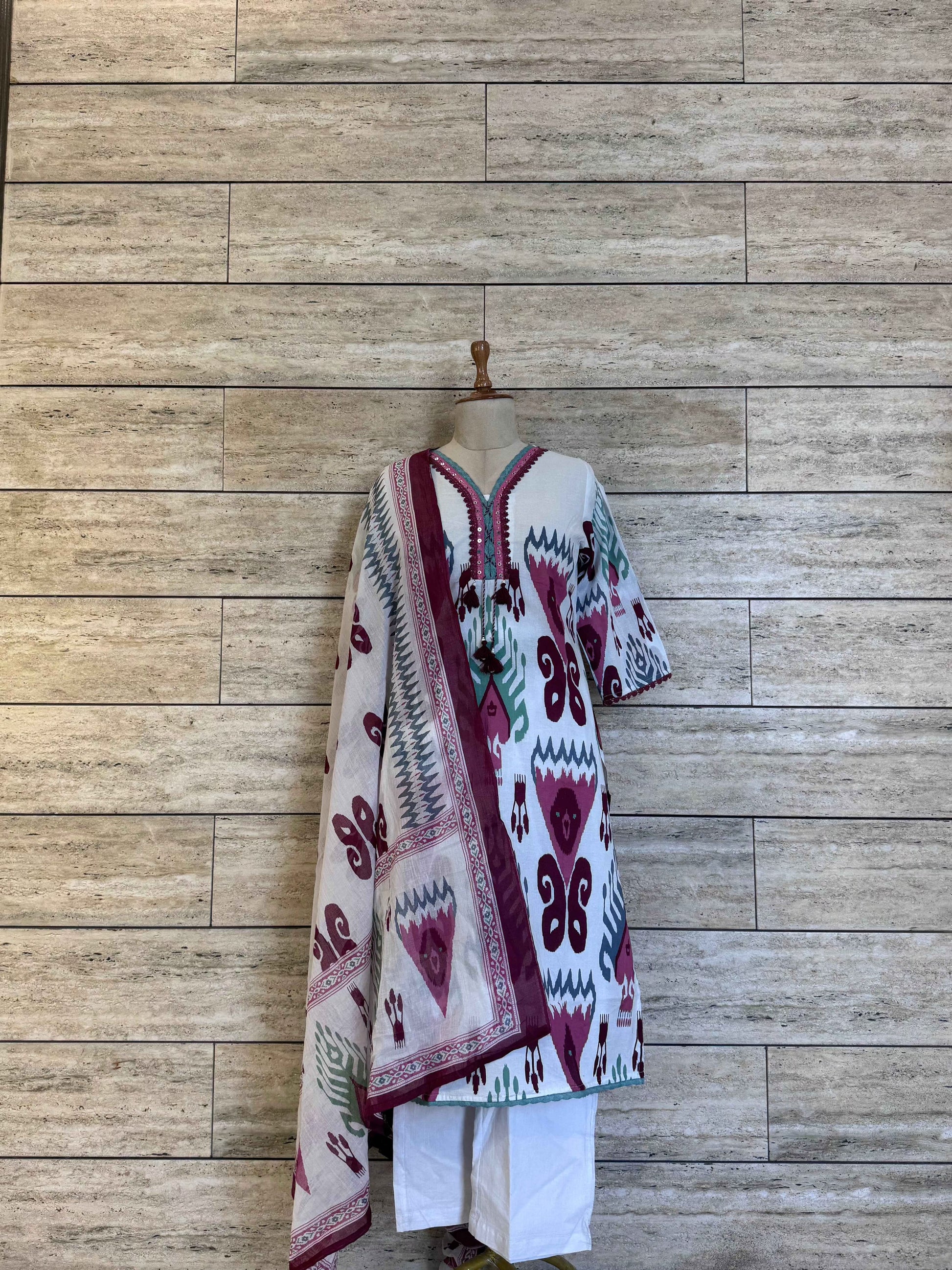 Ikkat print pure Cotton full suit.