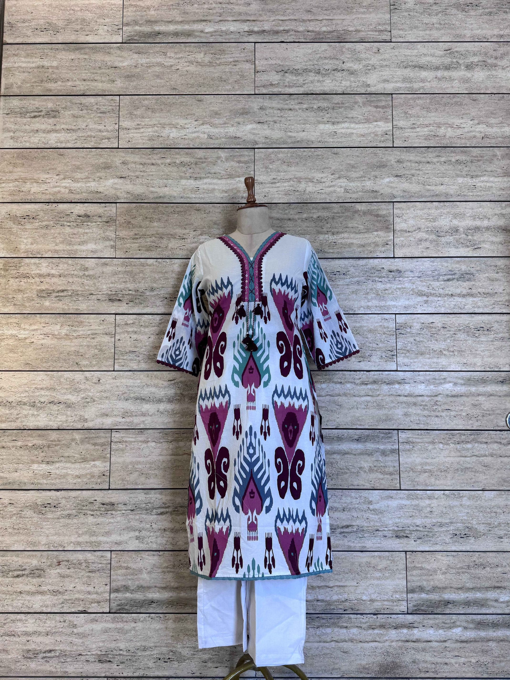 Ikkat print pure Cotton full suit.