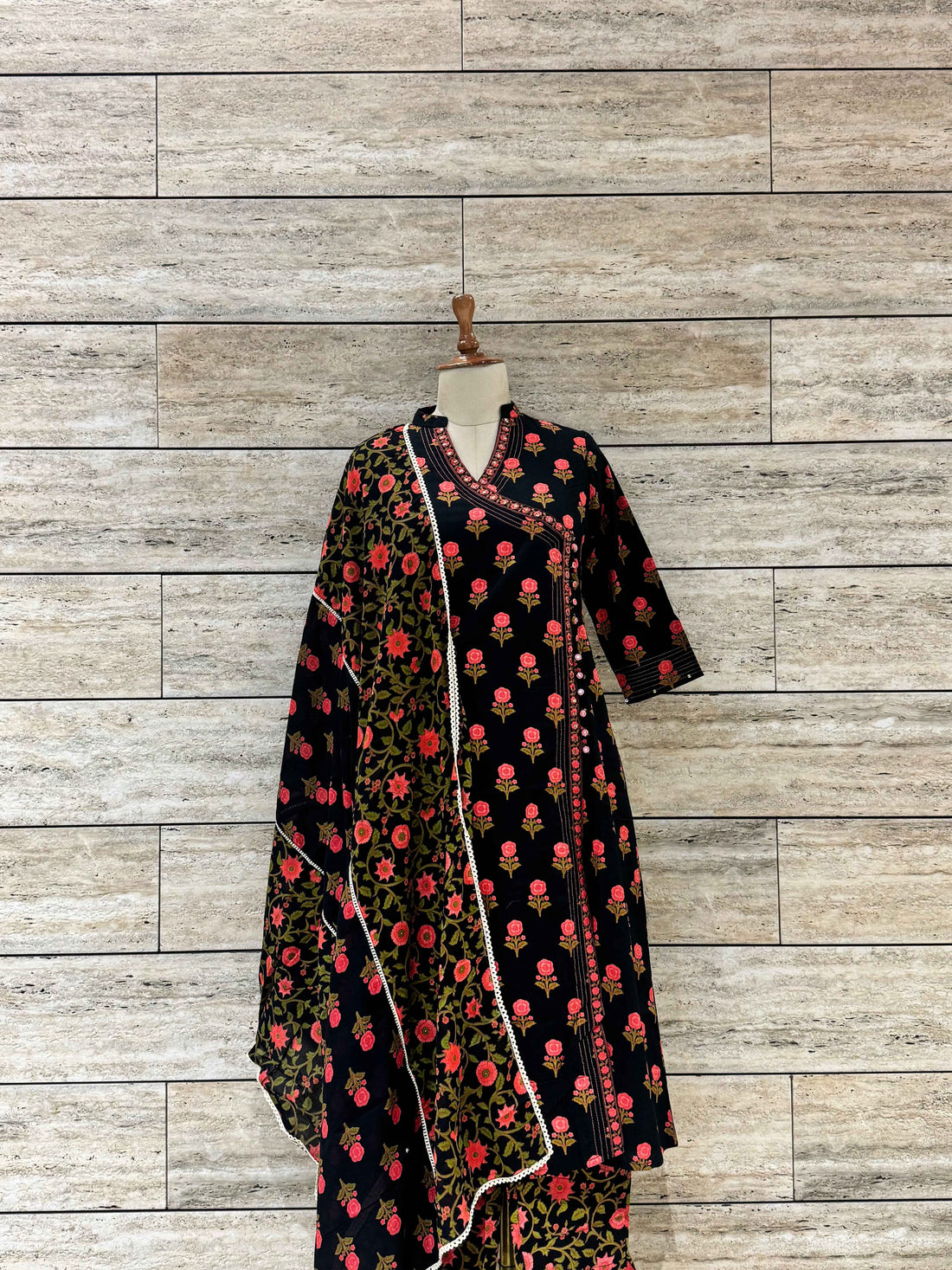 Three Piece Pure Cotton Angrakha Style Dupatta Set ANG034