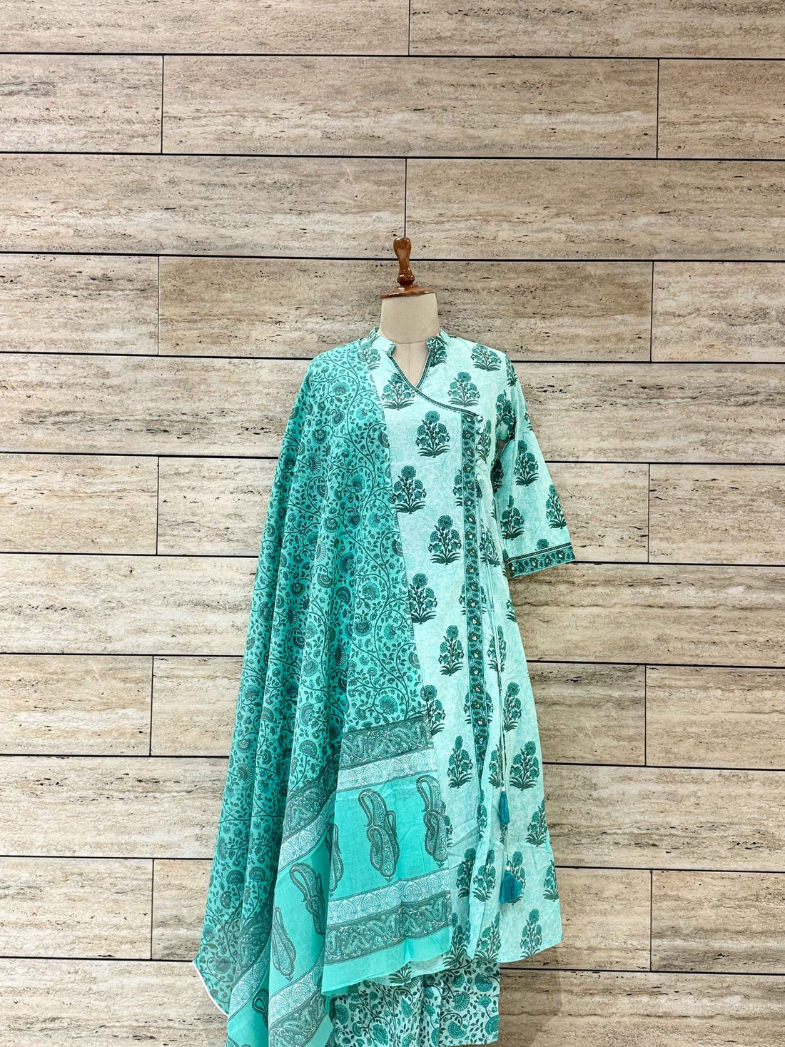 Three Piece Pure Cotton Angrakha Style Dupatta Set ANG033