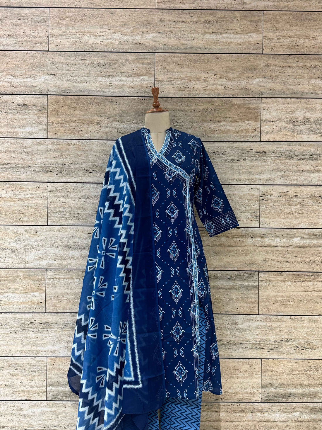 Three Piece Pure Cotton Angrakha Style Dupatta Set ANG032