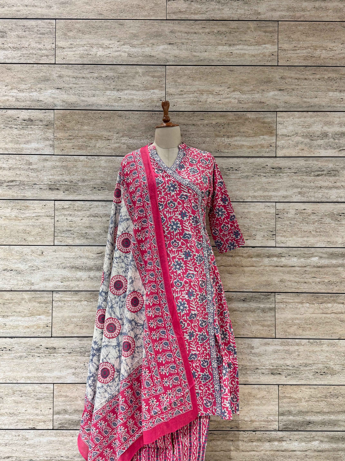 Three Piece Pure Cotton Angrakha Style Dupatta Set ANG031