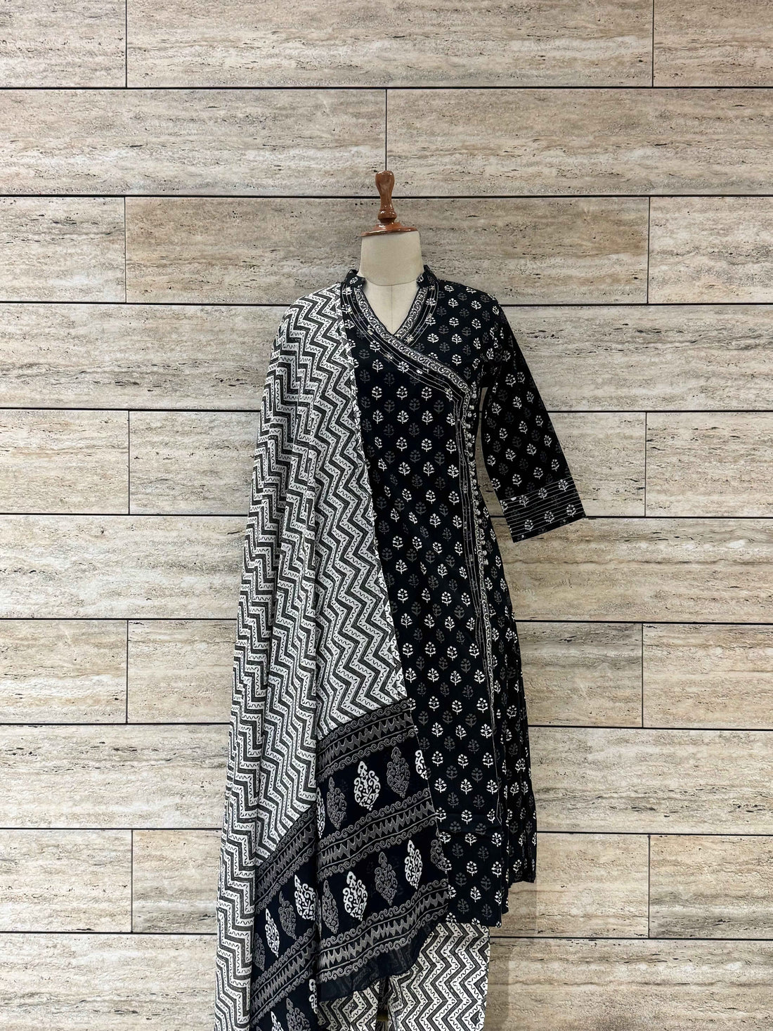 Three Piece Pure Cotton Angrakha Style Dupatta Set ANG029