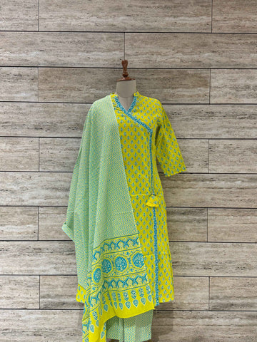 Three Piece Pure Cotton Angrakha Style Dupatta Set ANG028