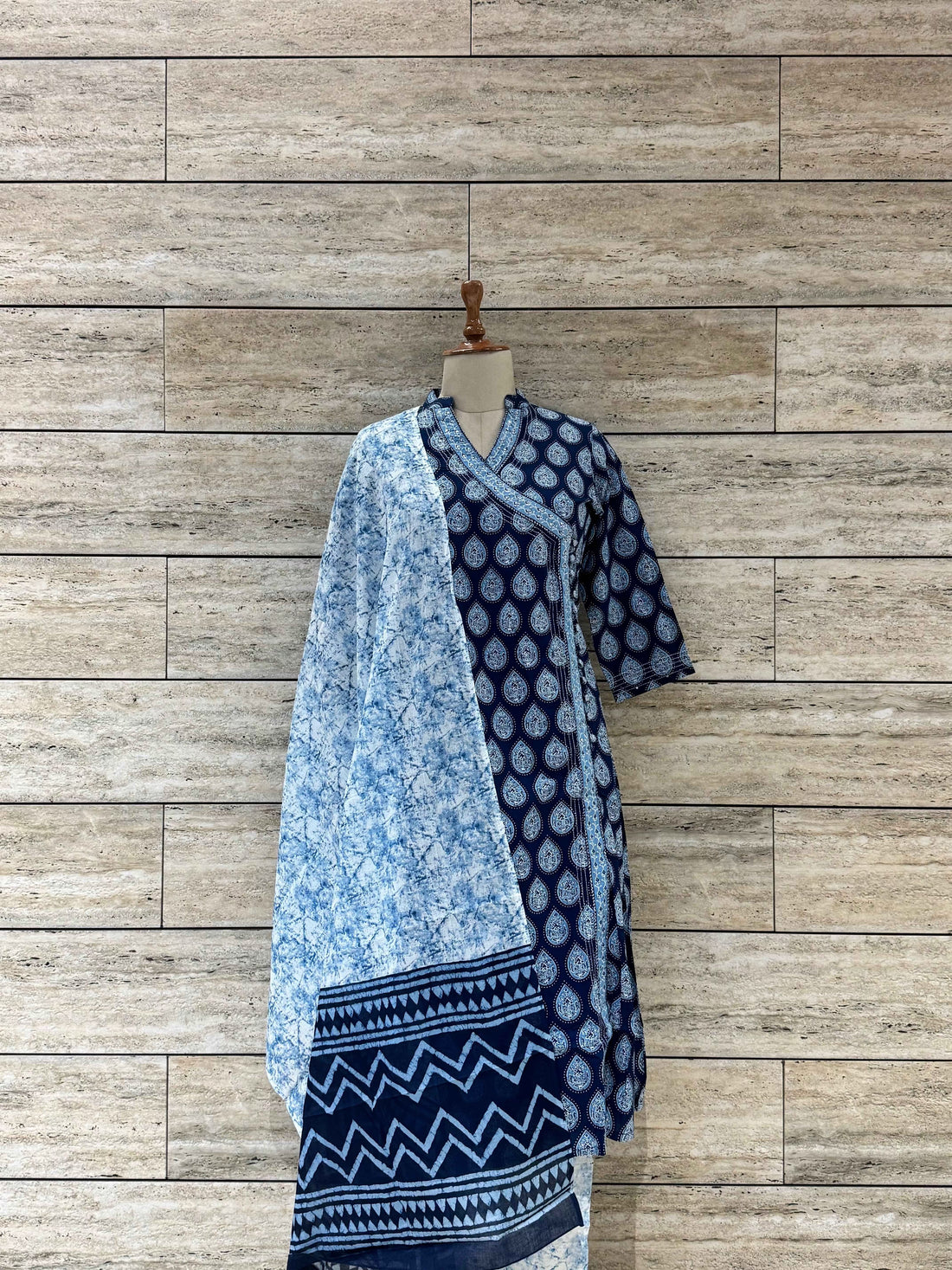 Three Piece Pure Cotton Angrakha Style Dupatta Set ANG027