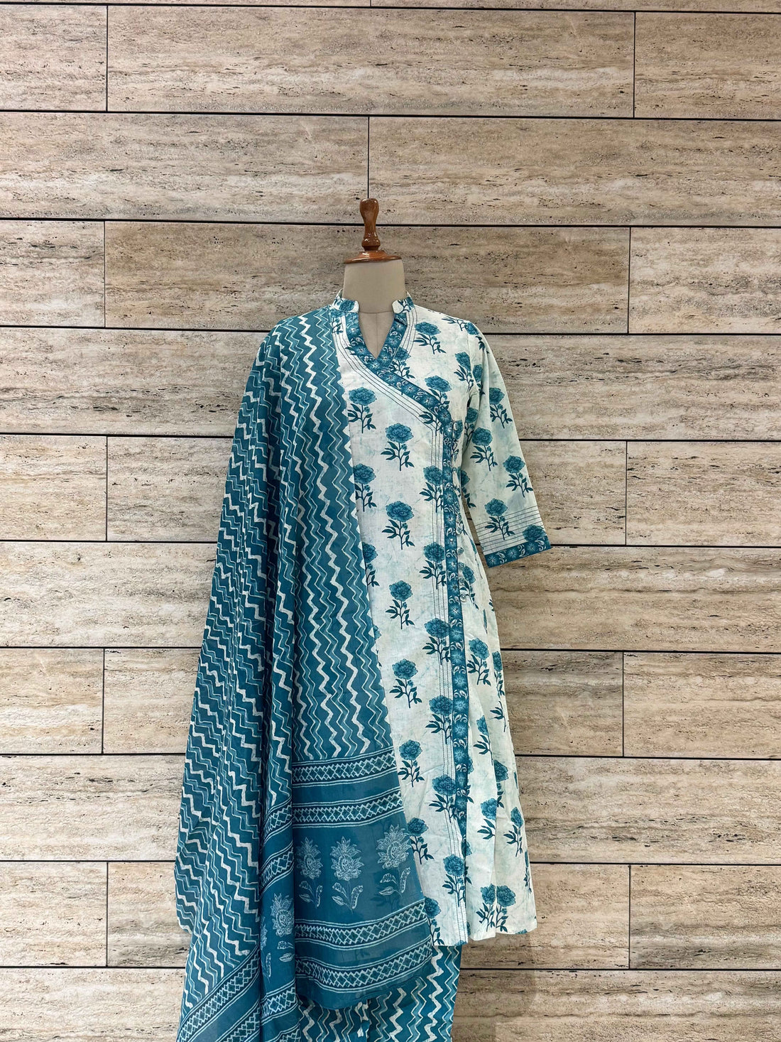 Three Piece Pure Cotton Angrakha Style Dupatta Set ANG026