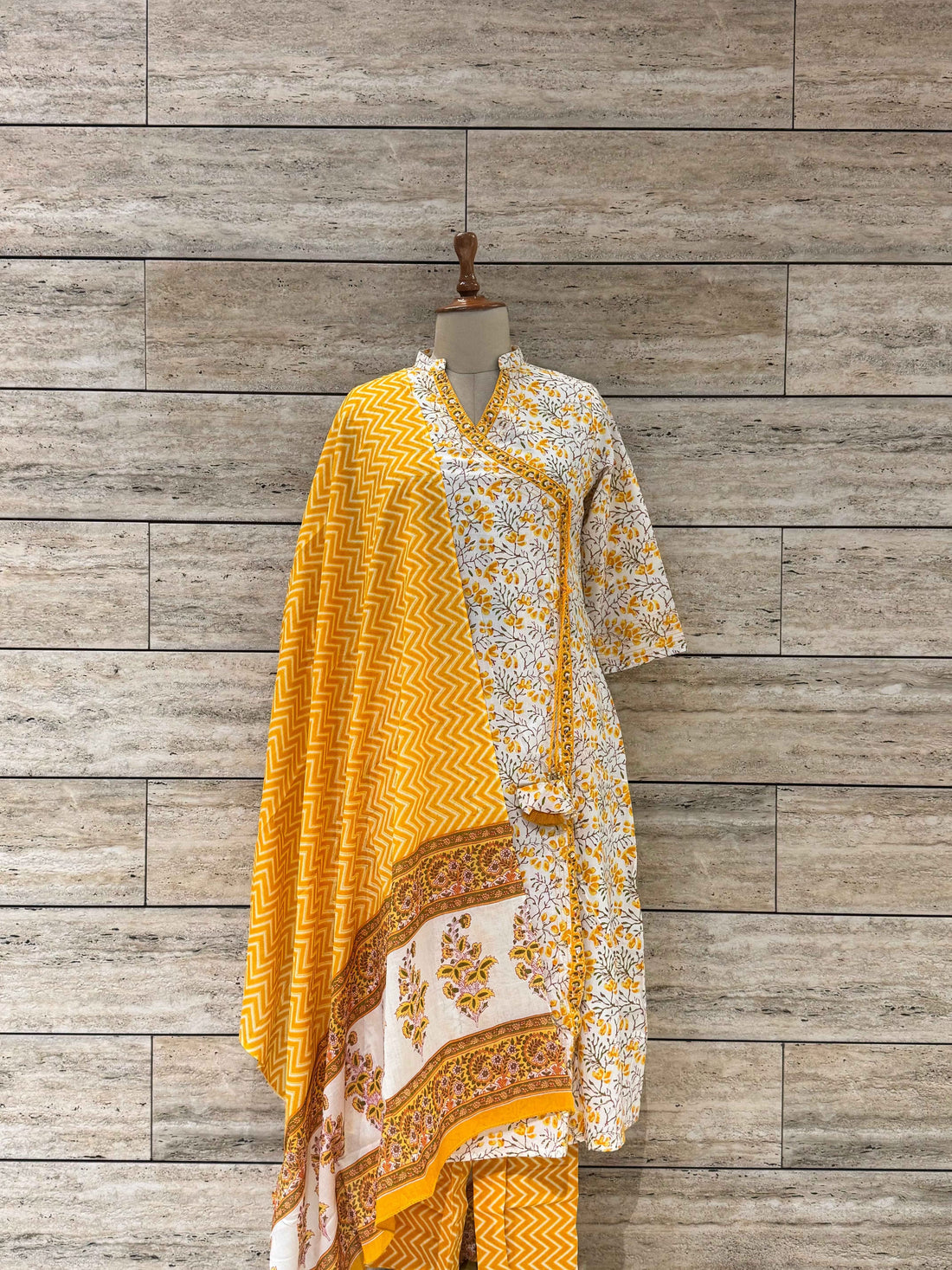 Three Piece Pure Cotton Angrakha Style Dupatta Set ANG025