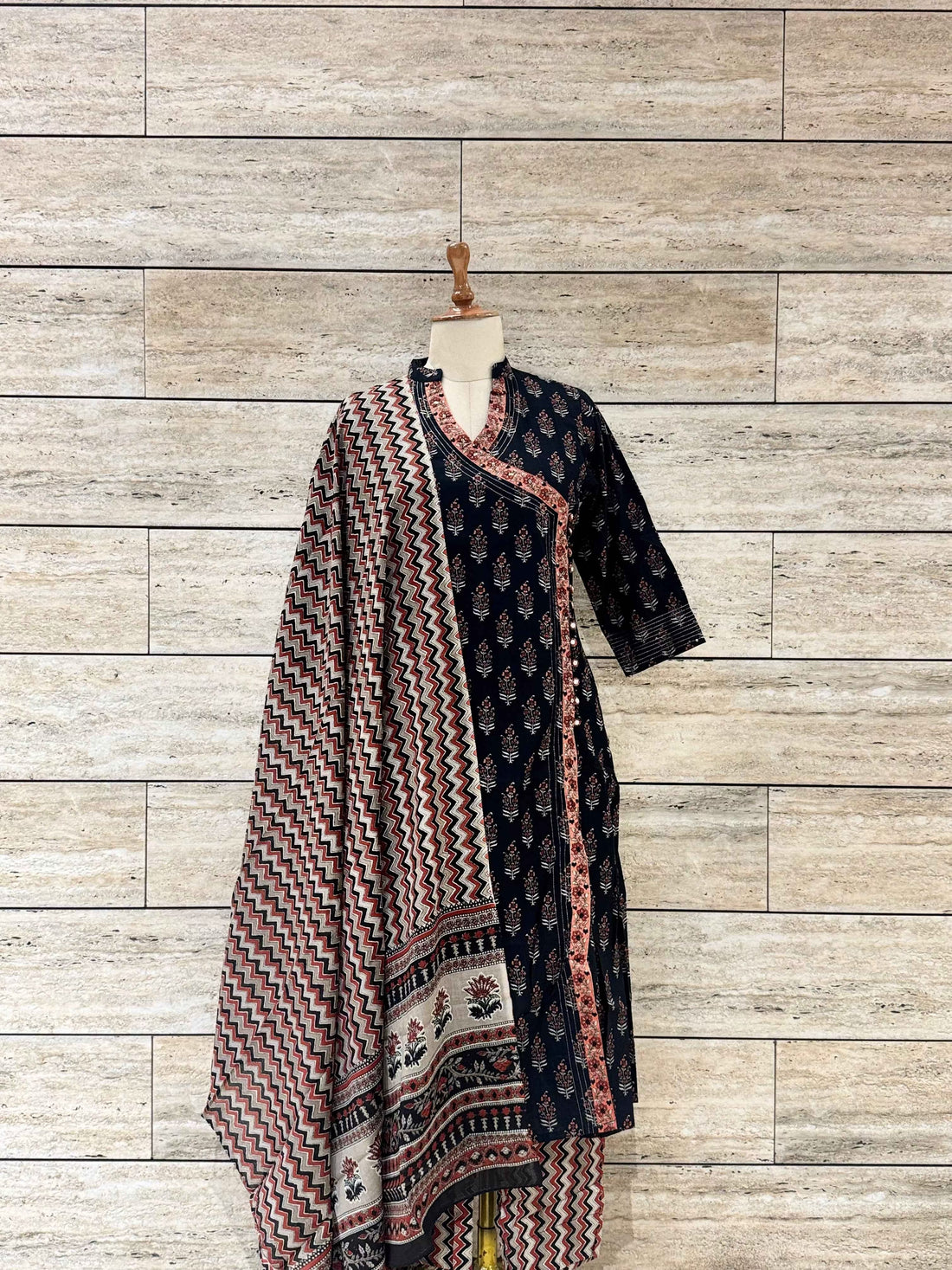 Three Piece Pure Cotton Angrakha Style Dupatta Set ANG022