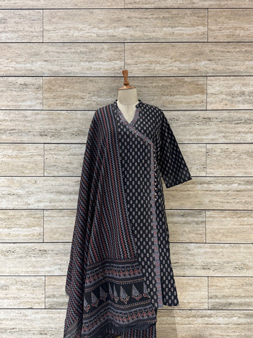 Three Piece Pure Cotton Angrakha Style Dupatta Set  LC094