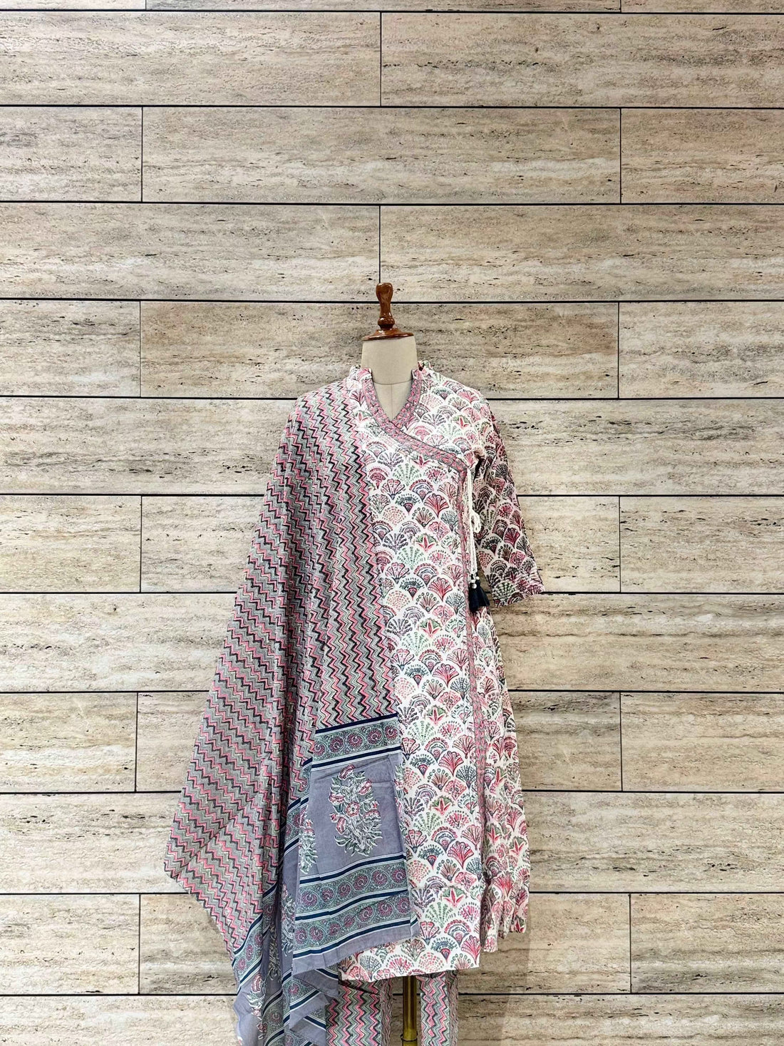 Three Piece Pure Cotton Angrakha Style Dupatta Set ANG038 (Copy)