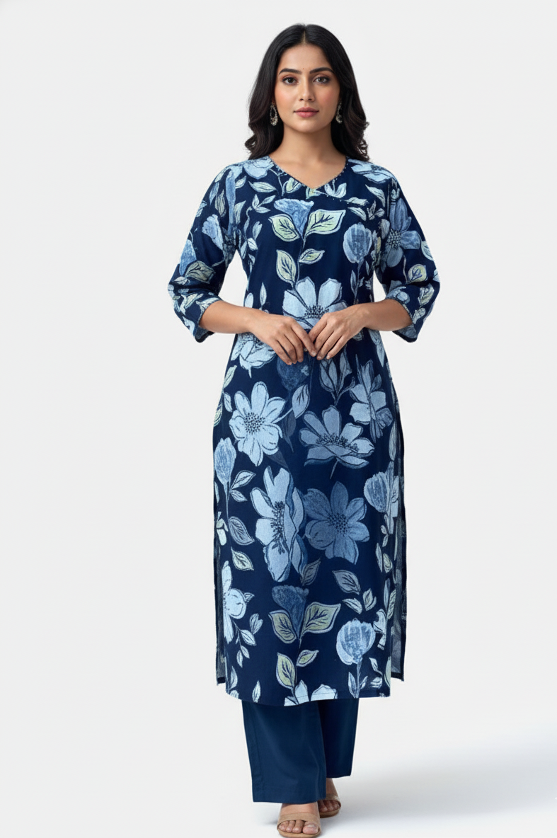 Floral Print Dupatta Set in Muslin Fabric - FL006