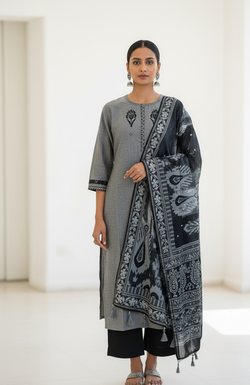 Pure handloom cotton Three Piece Dupatta Set