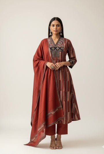 Premium cotton A Line Dupatta Set With appliqué Dupatta