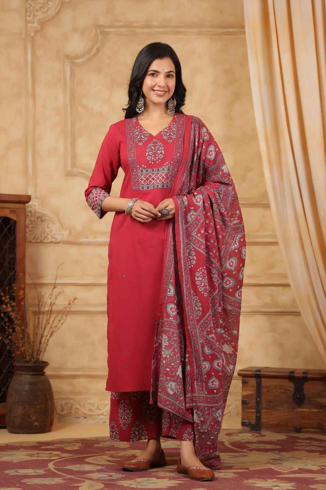 Pure Cotton Hand Block Dupatta Set