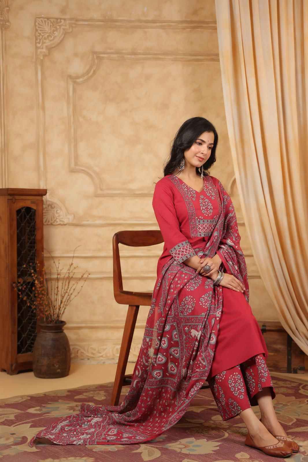 Pure Cotton Hand Block Dupatta Set