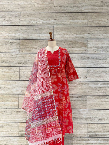 Pure Cotton Bandhez Print Kota Doriya Suit