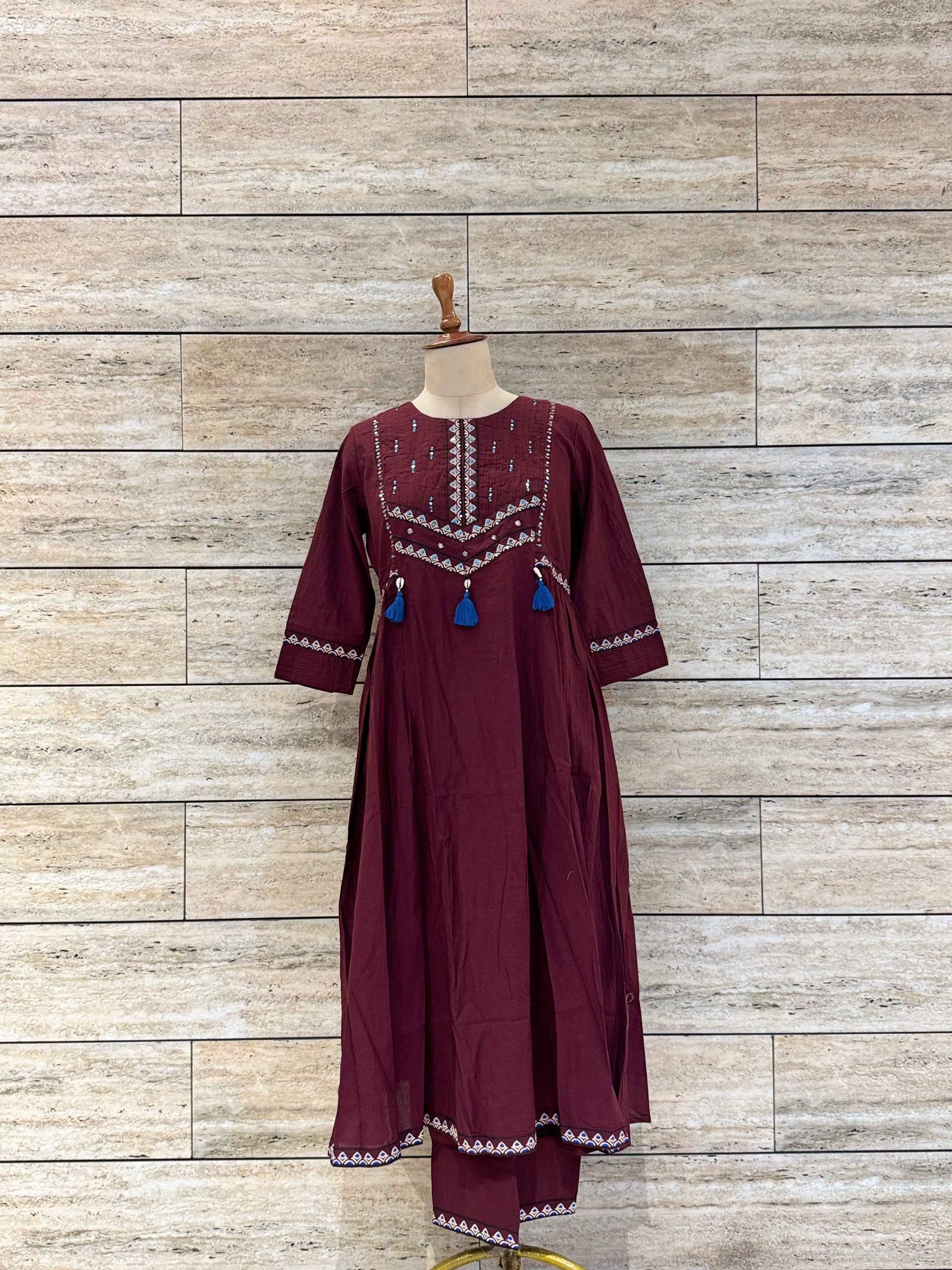 Pure Cotton Solid Base Ajrakha Print Dupatta Set