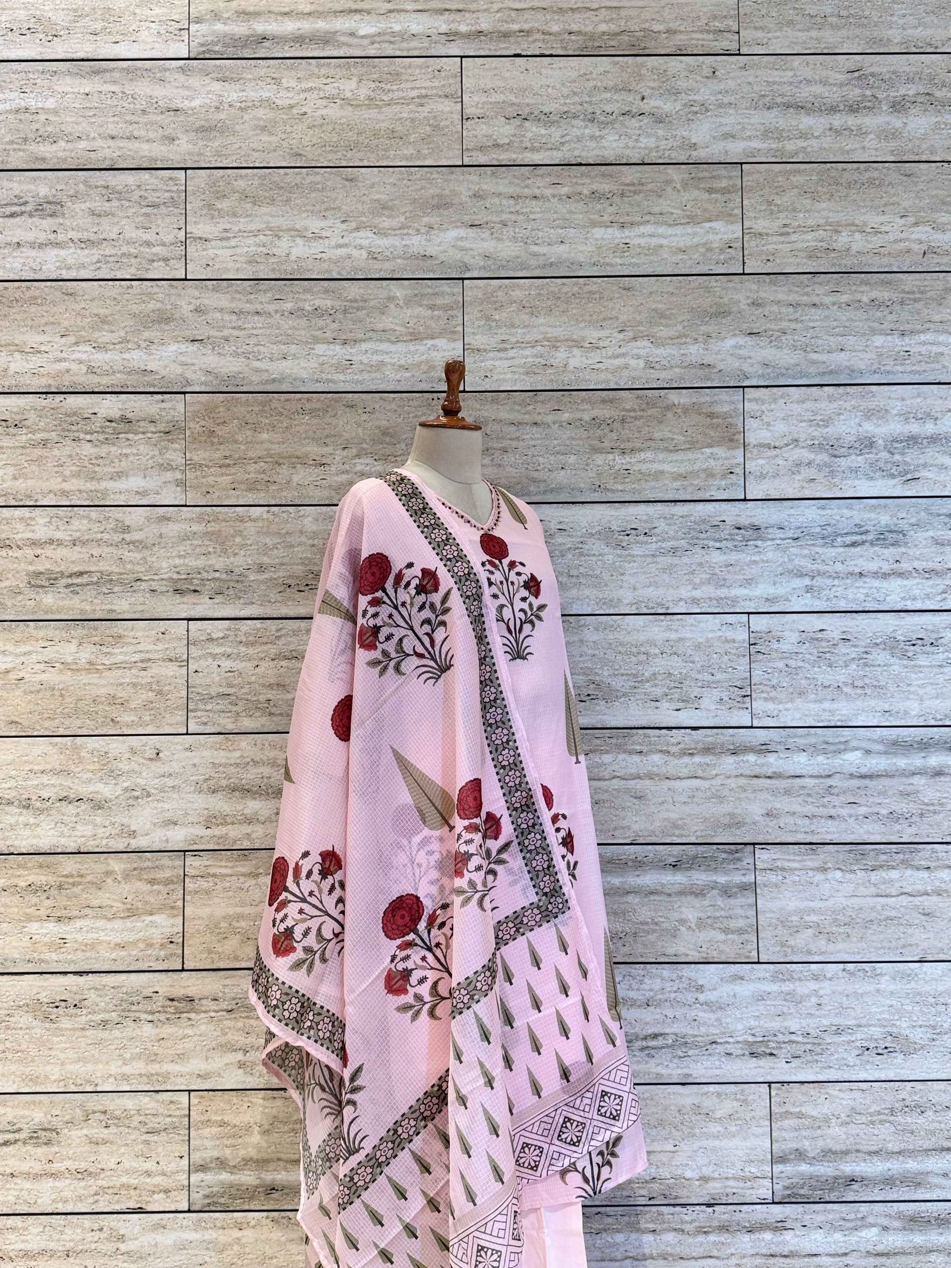 Pure Cotton Kota Doriya Floral Print Dupatta Set