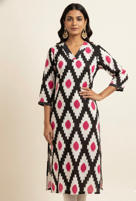 Pure Muslin Free style kaaftan in pure Ajrakh print MOK005