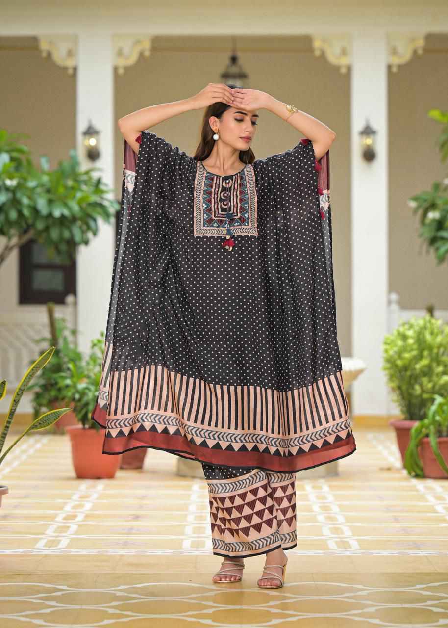 Pure Muslin Free style kaaftan in pure Ajrakh print. MK007