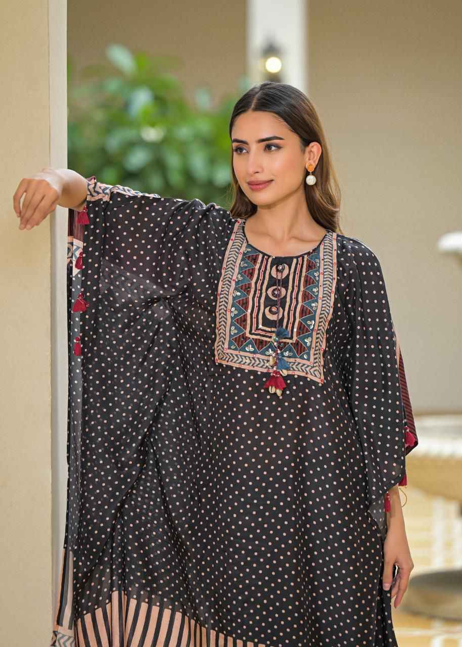 Pure Muslin Free style kaaftan in pure Ajrakh print. MK007