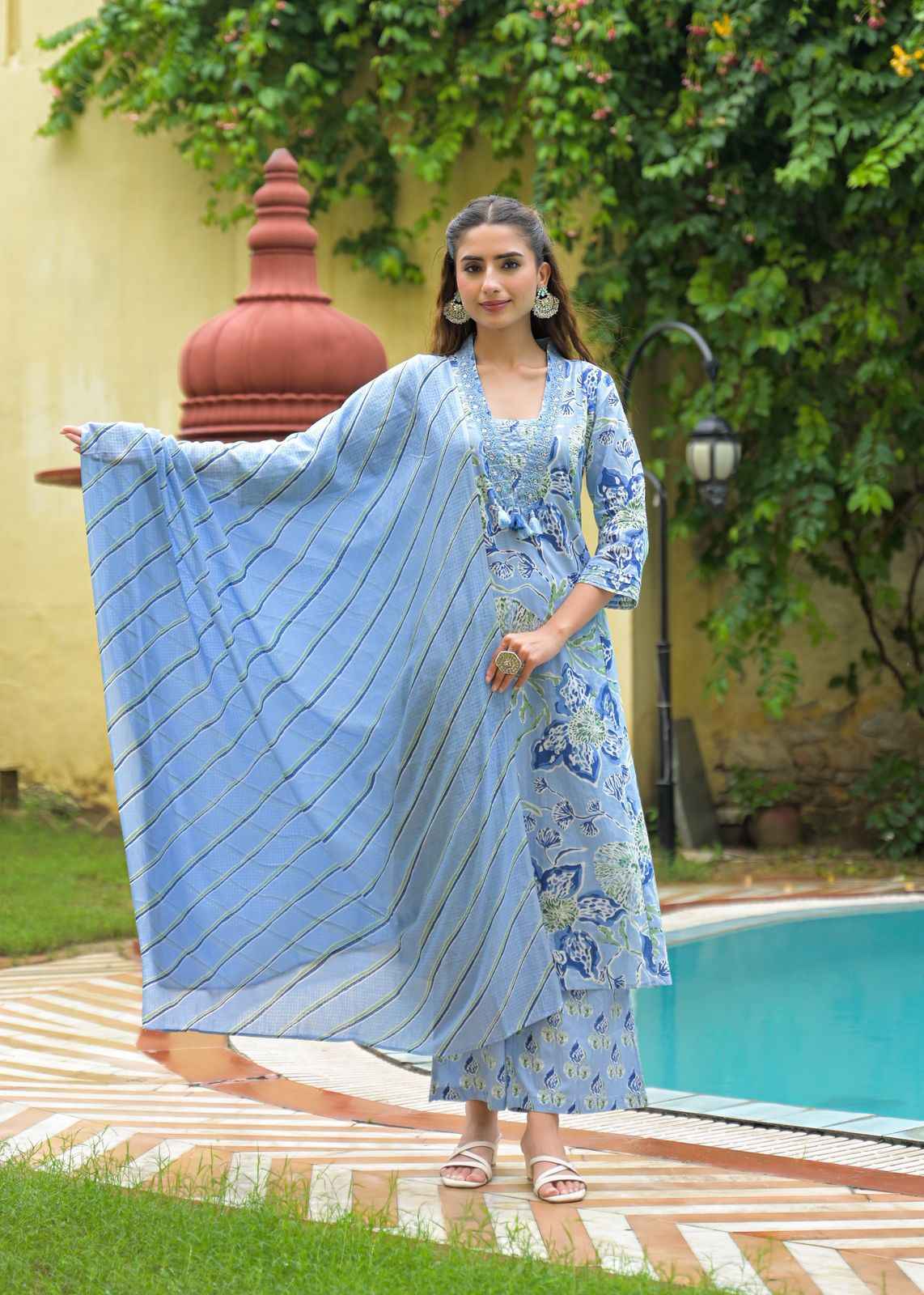 Pure Cotton A Line Dupatta Set With Kota Doriya