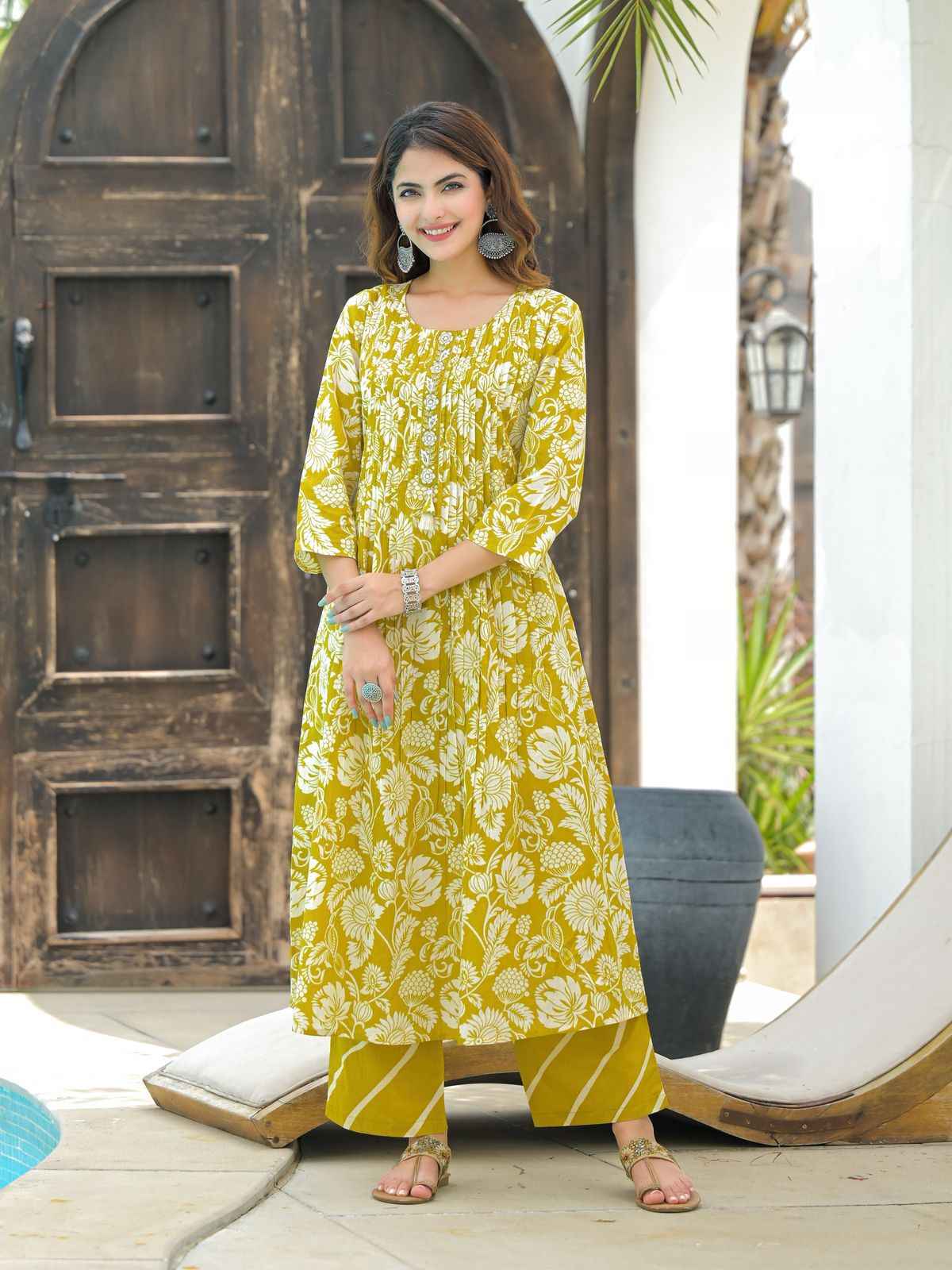 Pure Cotton A Line Floral Print Dupatta Set