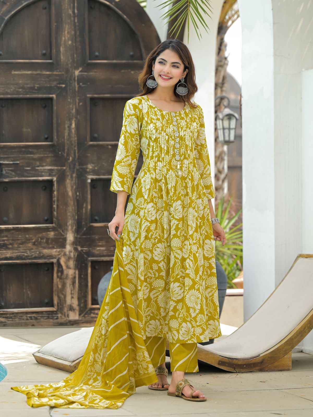 Pure Cotton A Line Floral Print Dupatta Set