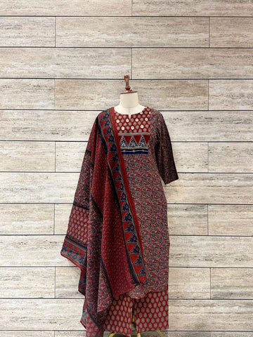 Pure Cotton Three Piece Dupatta Set