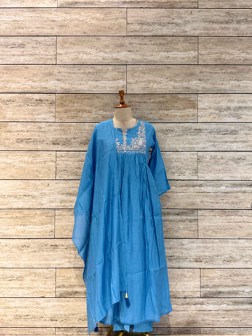 Pure Mul Chanderi Anarkali Dupatta Set With Tubelight Work
