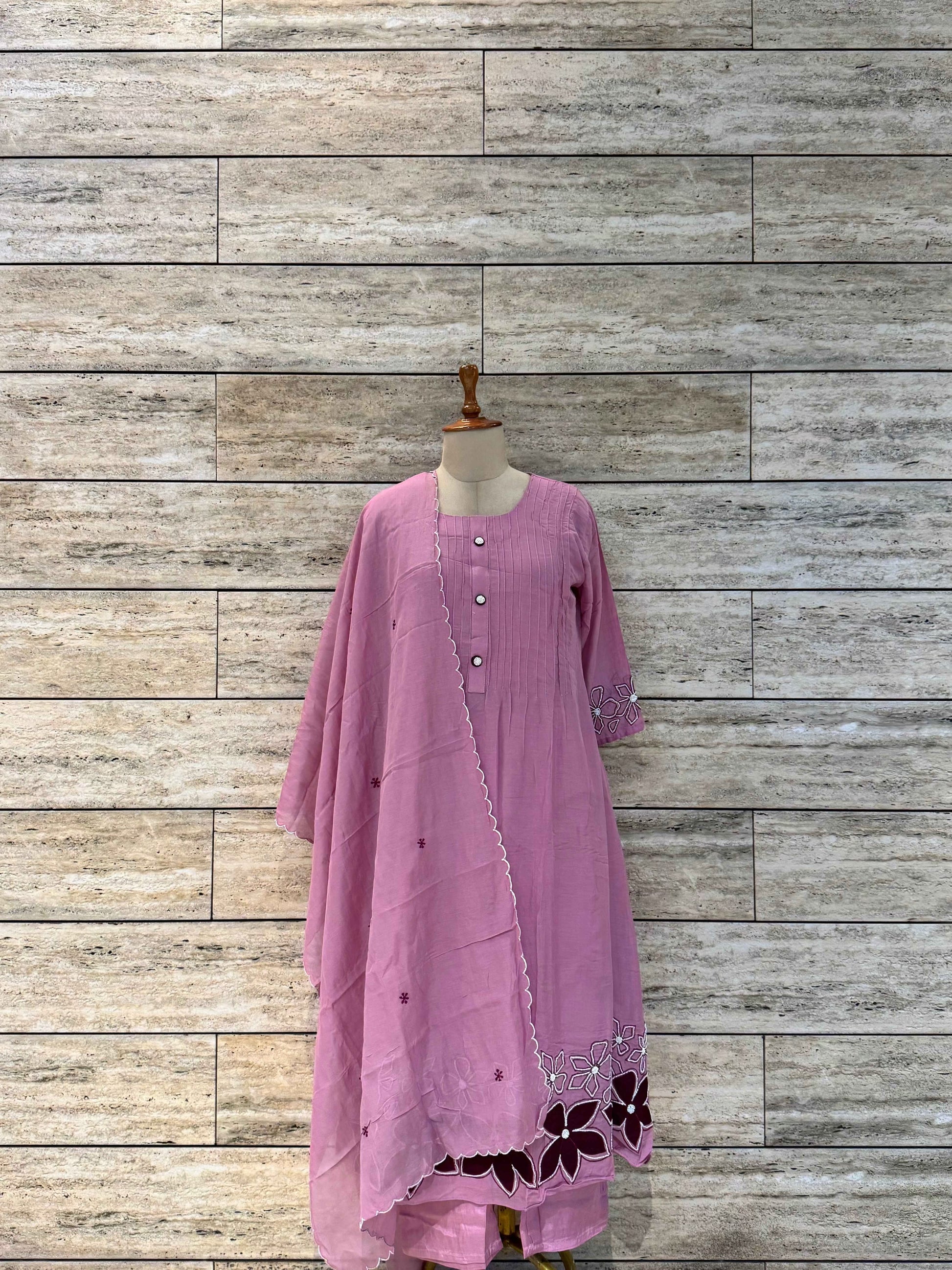 Pure Mul Chanderi A Line Dupatta Set With Embroidery