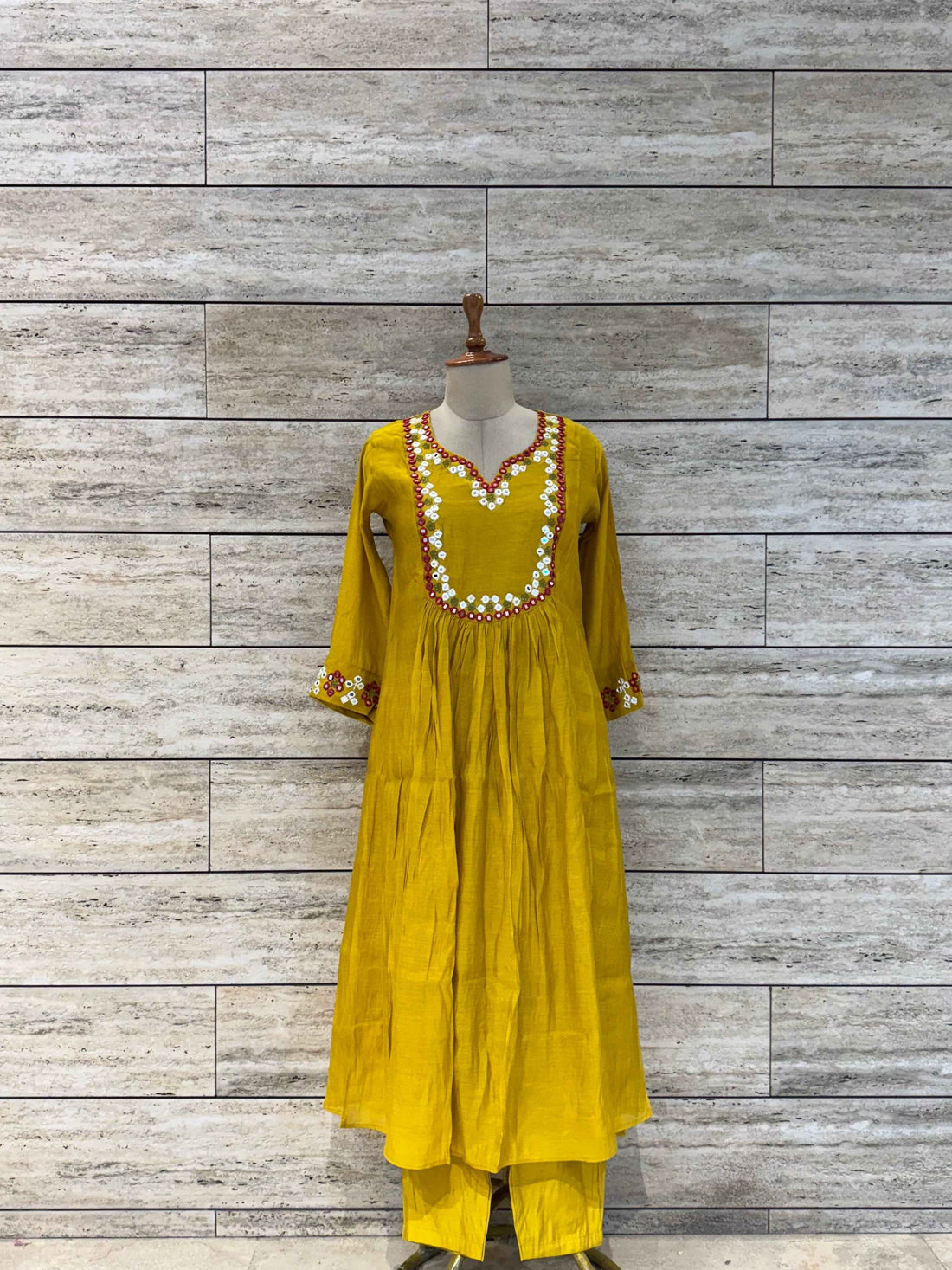 Pure Mul Chanderi A Line Dupatta Set With Mirror Work