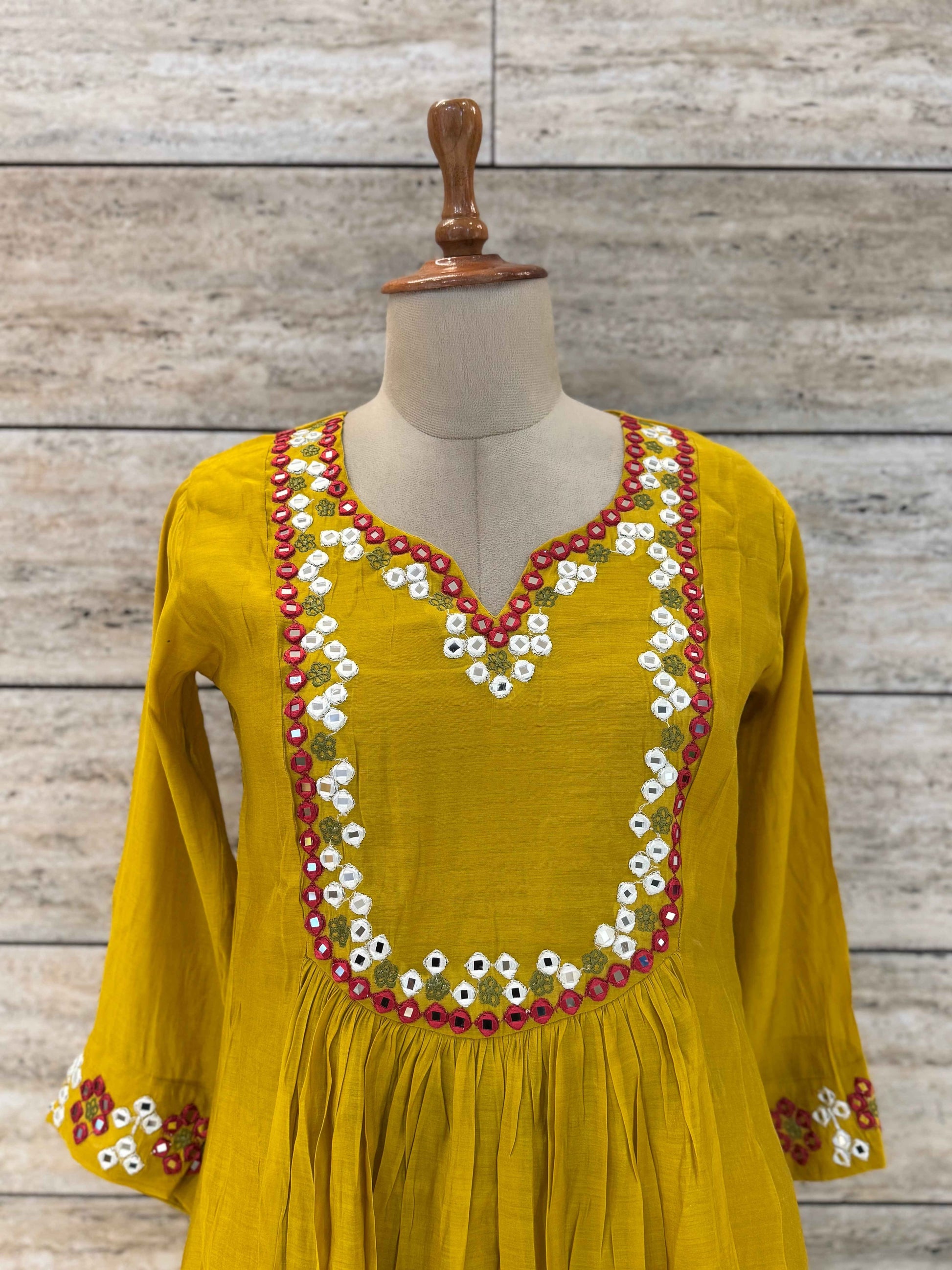 Pure Mul Chanderi A Line Dupatta Set With Mirror Work