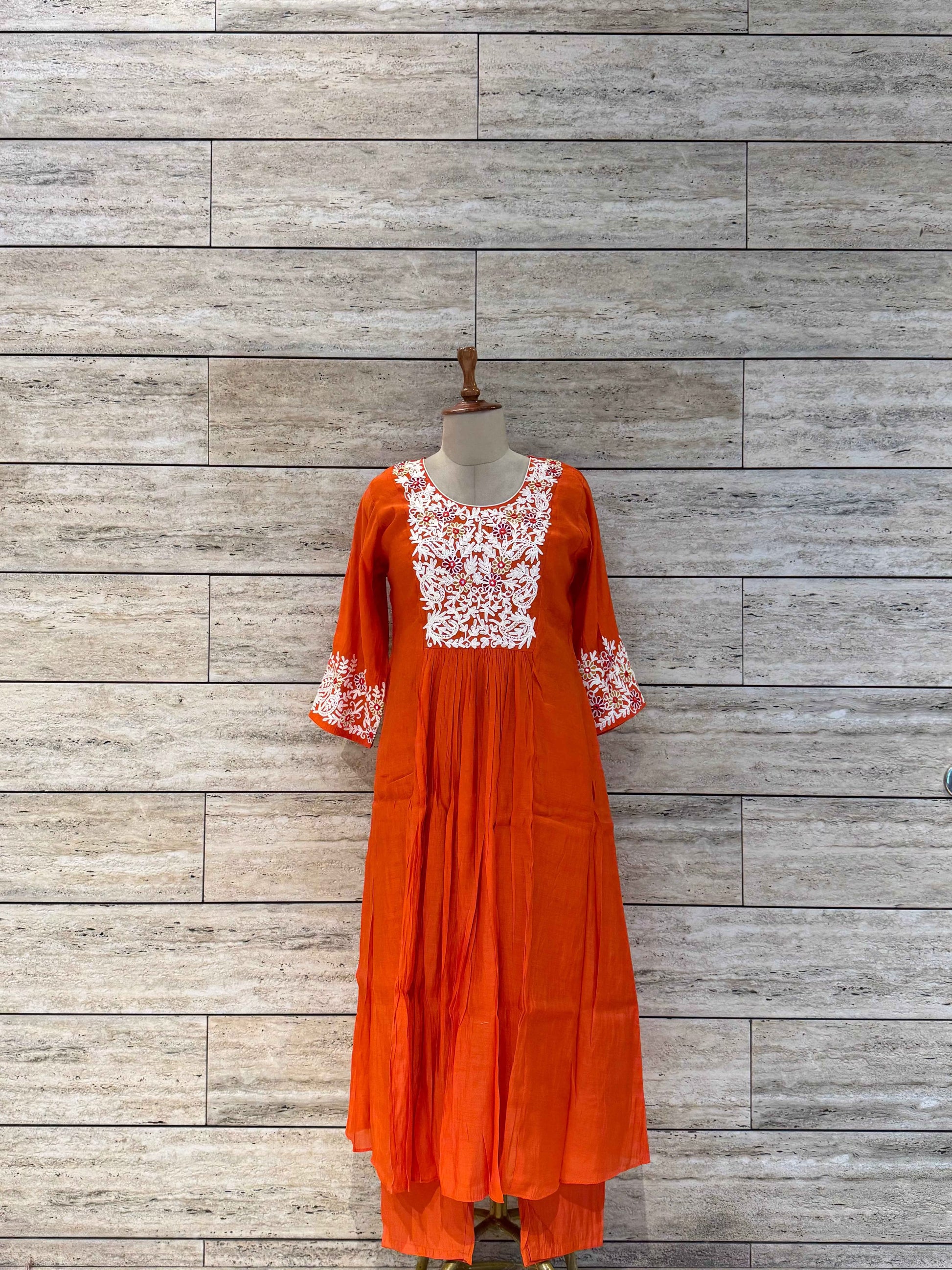 Pure Mul Chanderi A Line Dupatta Set With Embroidery