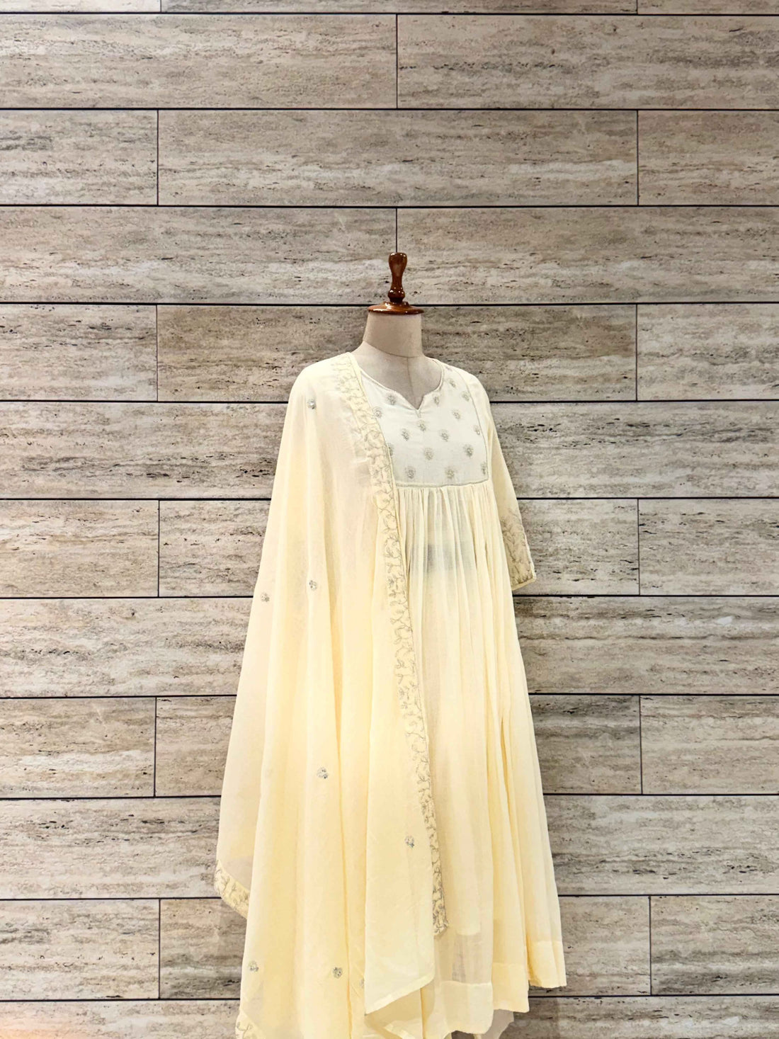 Pure Mul Cotton A Line Dupatta Set With Embroidery Work