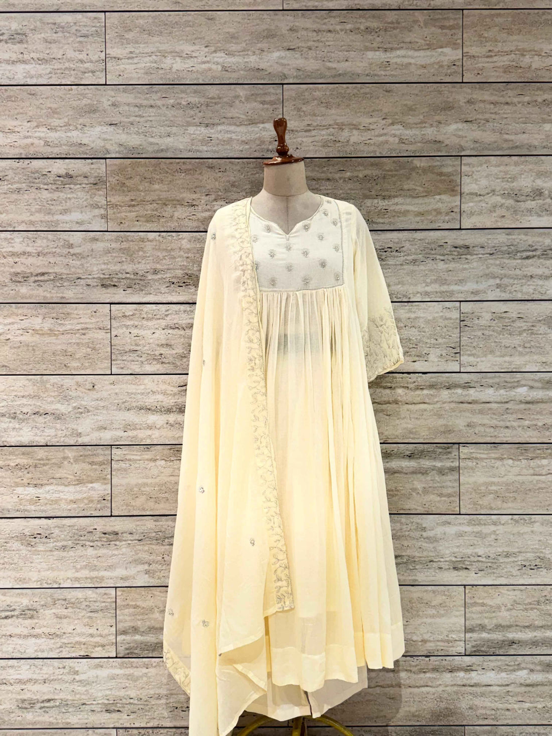 Pure Mul Cotton A Line Dupatta Set With Embroidery Work