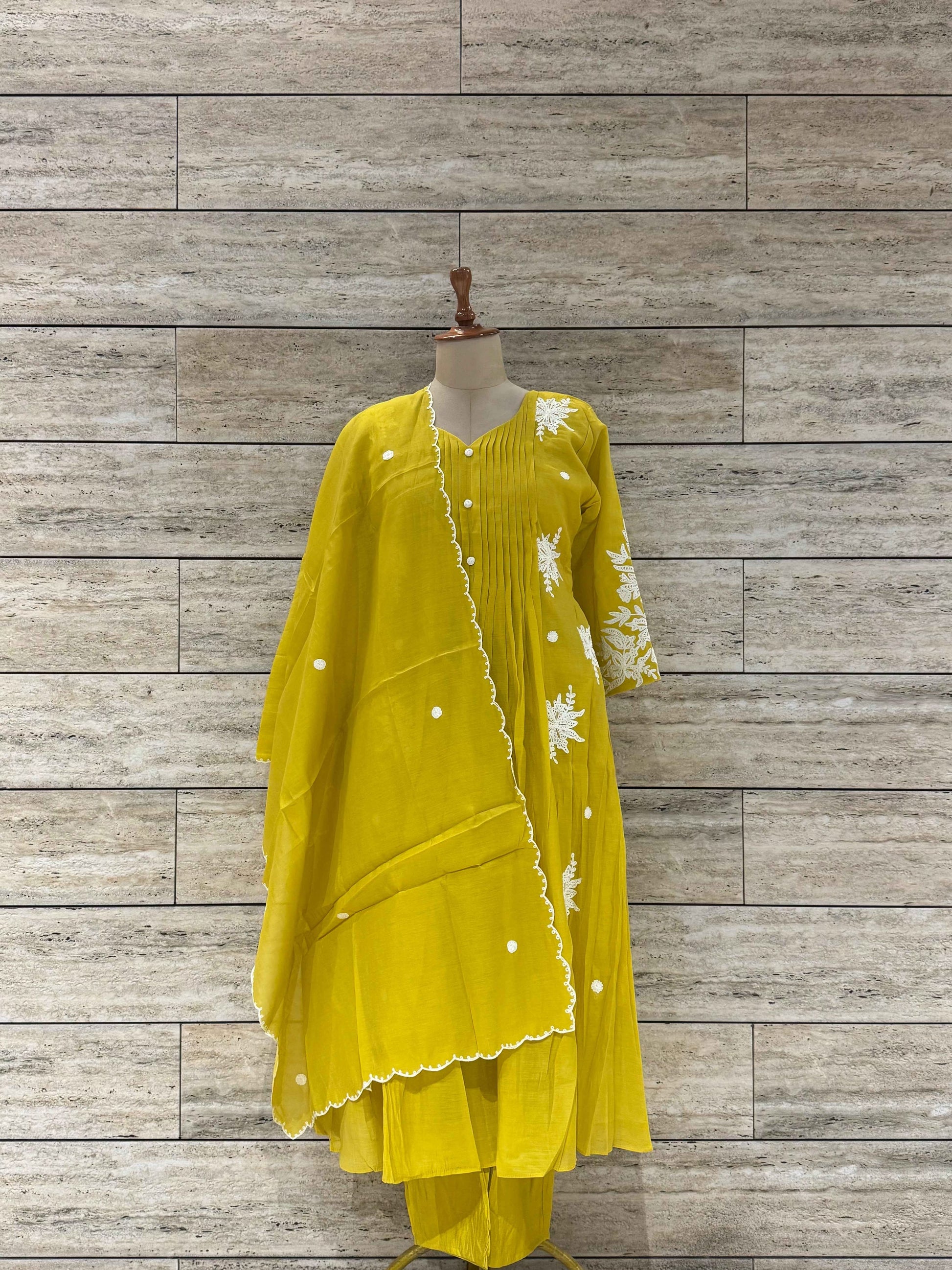 Pure Mul Chanderi A Line Dupatta Set