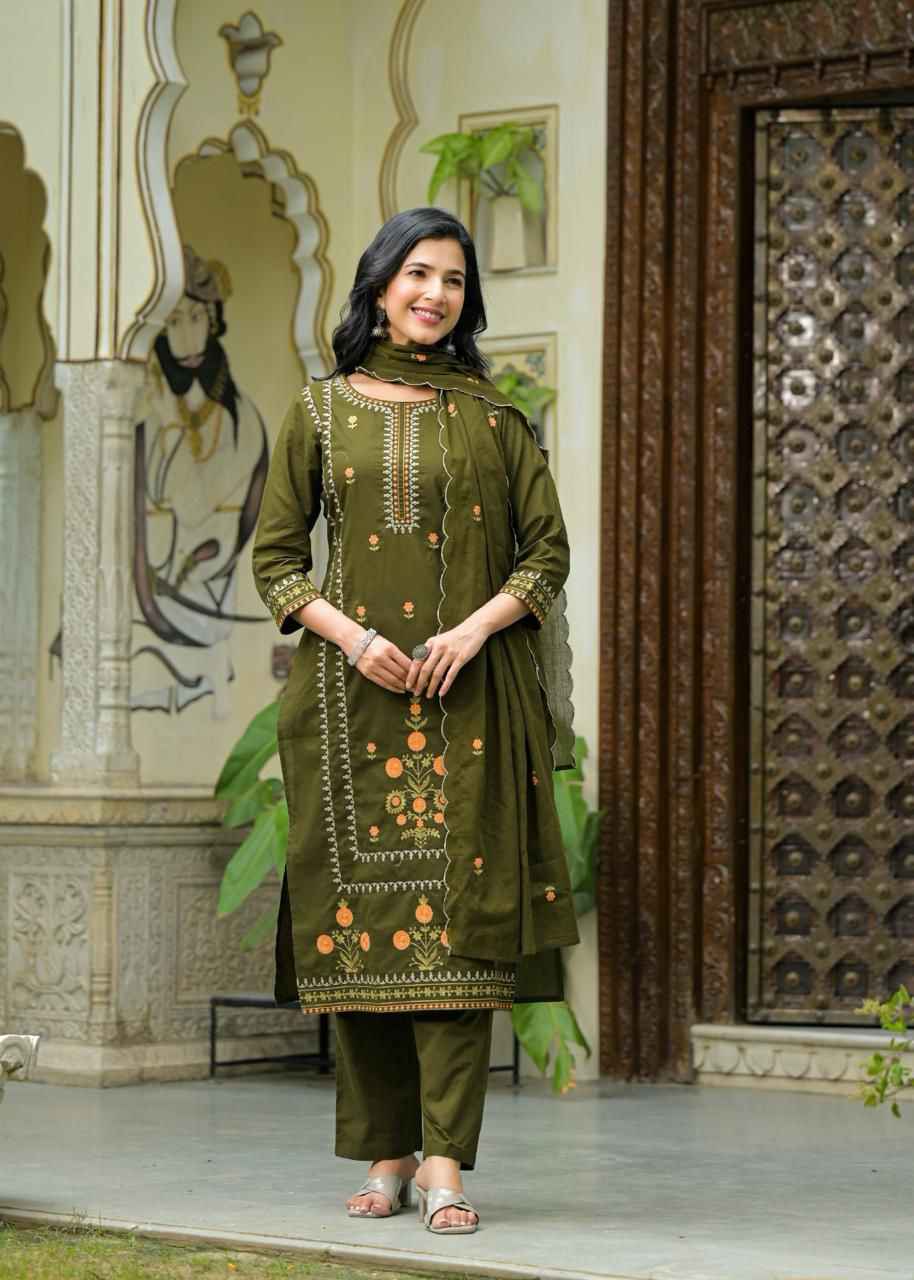 Pure Cotton Straight Dupatta Set With Embroidery Work