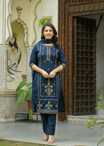 Pure Cotton Straight Dupatta Set With Embroidery Work