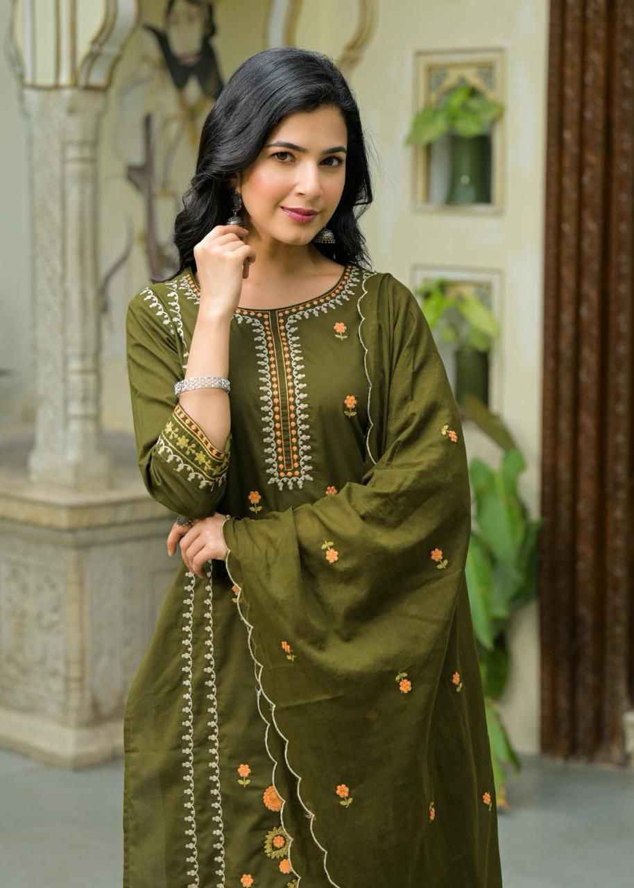 Pure Cotton Straight Dupatta Set With Embroidery Work